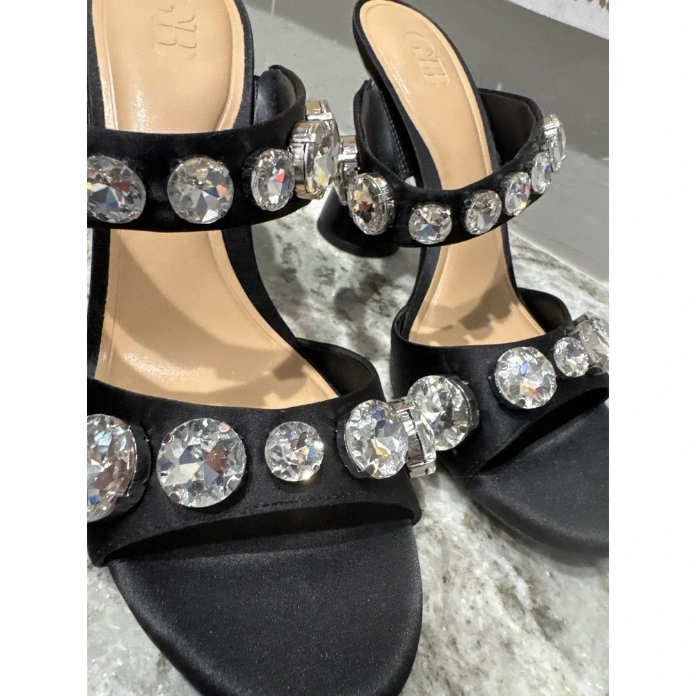 Gianni Bini News-Flash Velvet Jewel Ornament Dress Slide Sandals size‎ 9.5 black